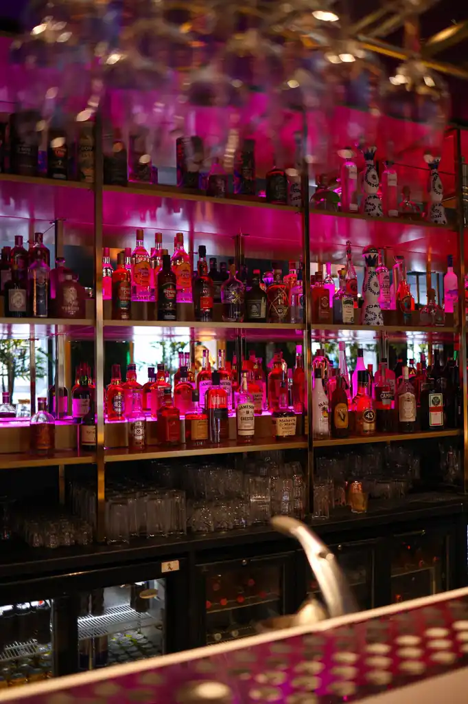 Detailed view of a premium bar counter and glassware